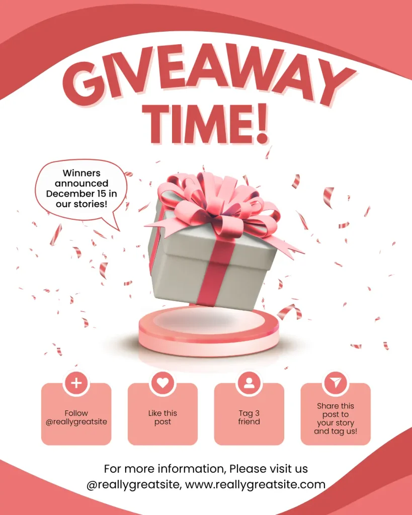 Red and White Modern Giveaway Time Instagram Post